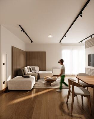 Četverosoban stan ima rješenje koje skriva sve što ne želimo gledati kroz topli drveni dizajn