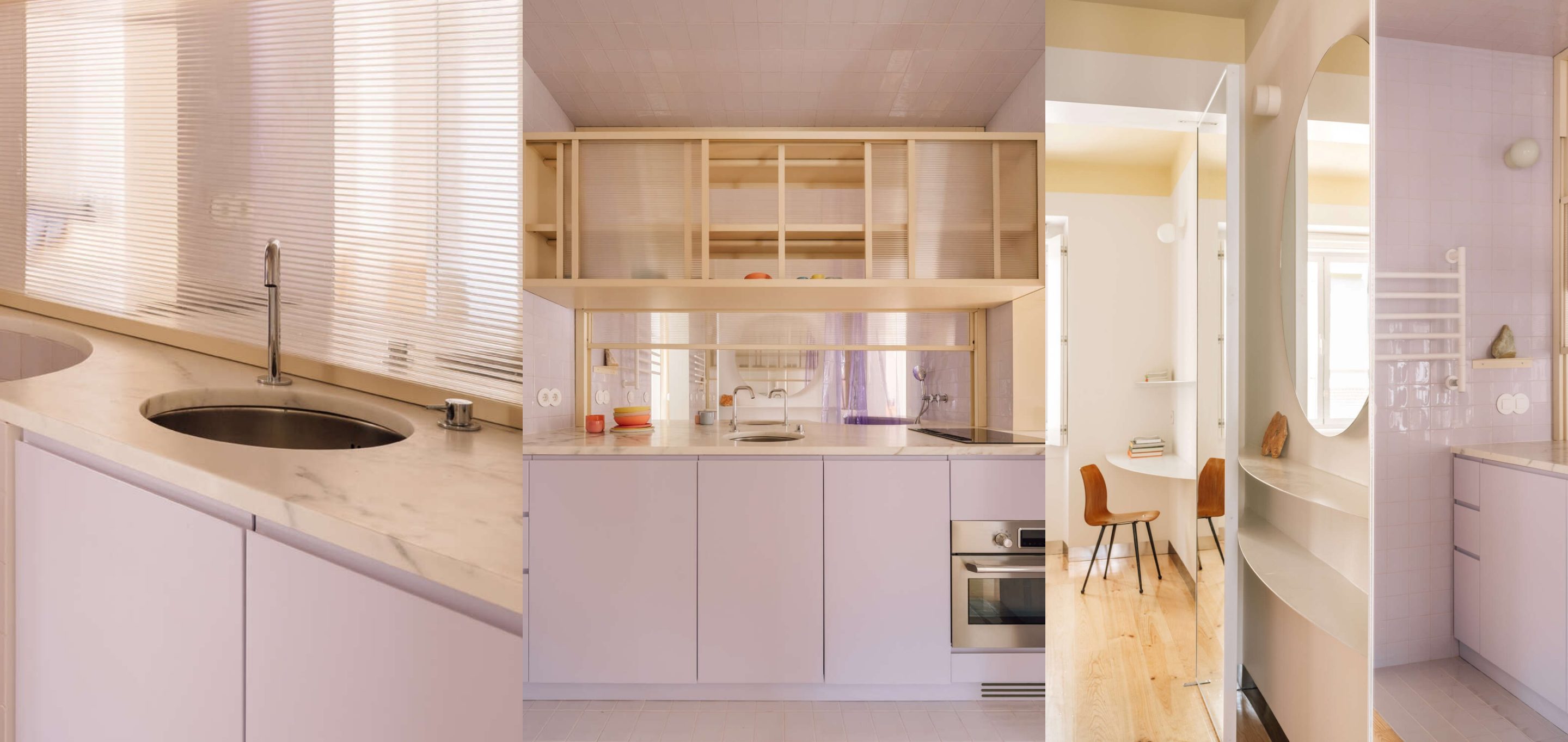 DESIGN.inspo | Ovaj lila stan ima samo 44 m² pa su hodnik pretvorili u kuhinju