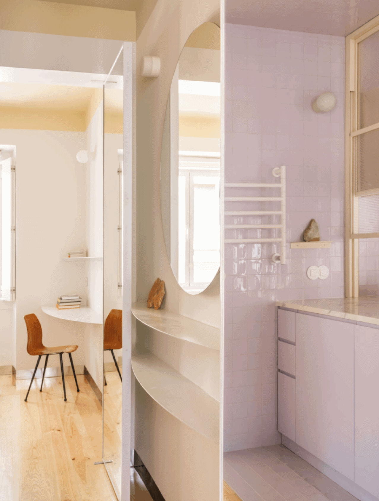 DESIGN.inspo | Ovaj lila stan ima samo 44 m² pa su hodnik pretvorili u kuhinju