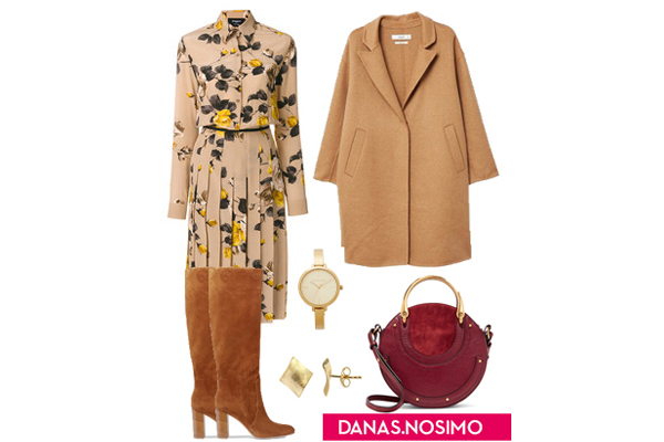 Mala cvjetna haljina + kaput u boji devine dlake = #ootd look
